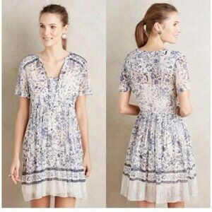 Maeve Anthropologie women's 4 blue morning glory swing dress flowy mini lined